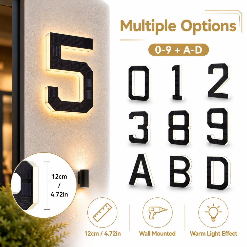 Outdoor Lighting Front Yard - لافتة رقم المنزل بالطاقة الشمسية LED