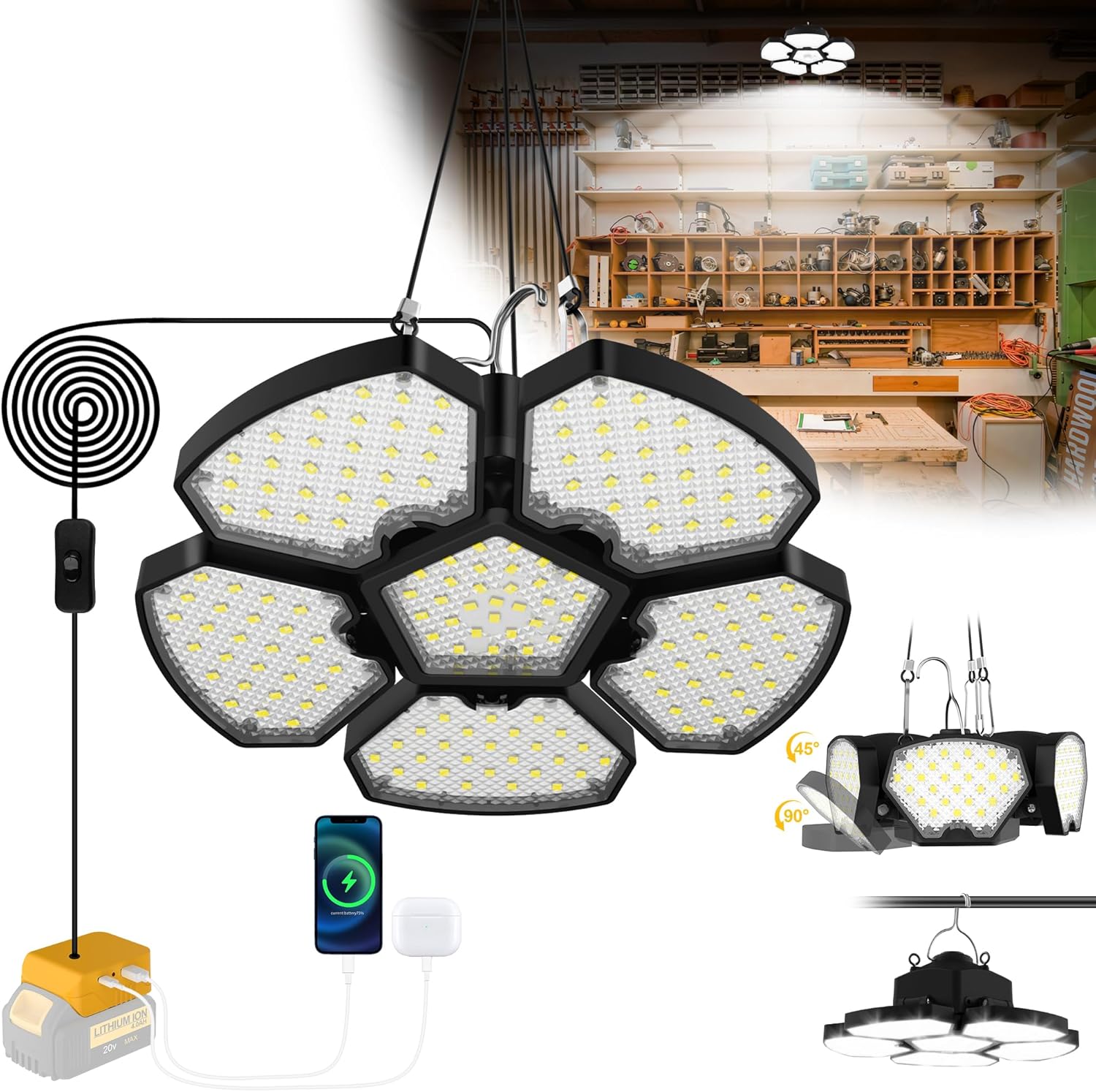 Outdoor Lighting Garage - مصباح خيمة يعمل بالبطارية، إضاءة LED
