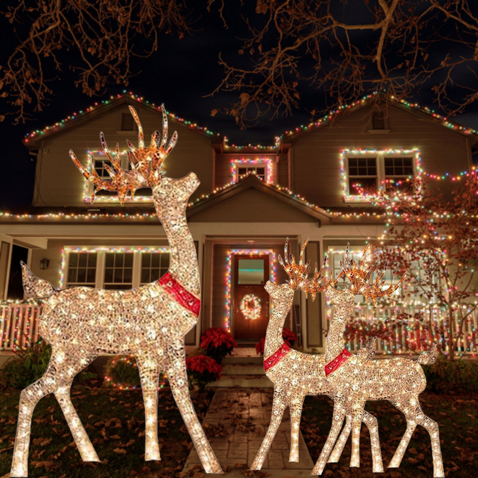 Outdoor Lighting Front Yard - غزلان مزخرف لعيد الميلاد ، أضواء