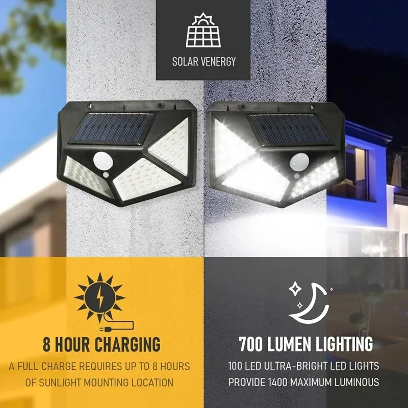 Bollard Light Garden - 100Led مصباح للطاقة الشمسية متعدد الوظائف
